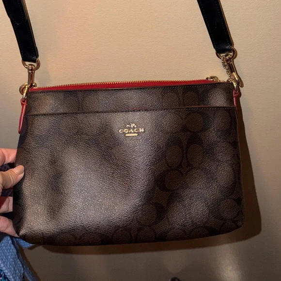 Coach Signature Brown and Red Crossbody Bag - Picture 1 of 3